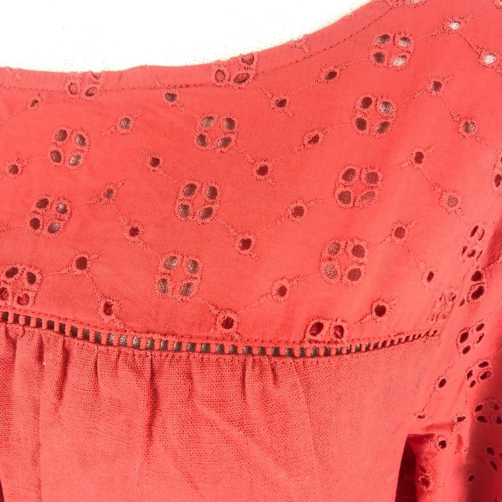 J. Crew NWT Coral Linen Blend Eyelet Top Sz M - Picture 6 of 9